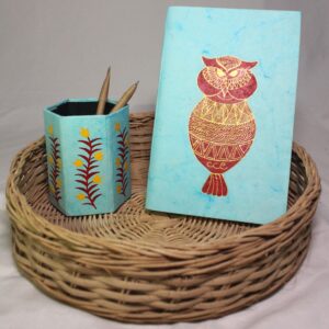Desk Delight – Owl and Tulips, Blue