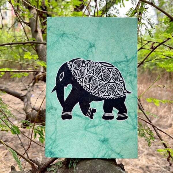 Handpainted_Noteboook_Elephant_Grass_Green