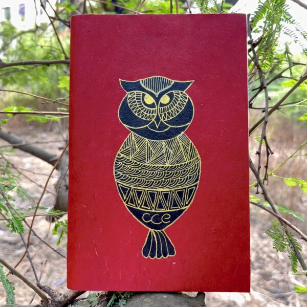 Handpainted notebook_Owl_Dark Red