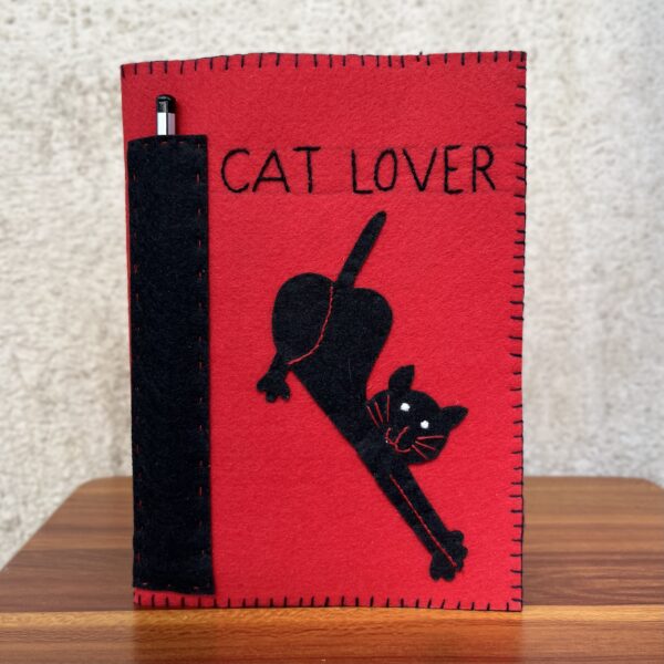 Red and Black Felt notebook_Cat_Red