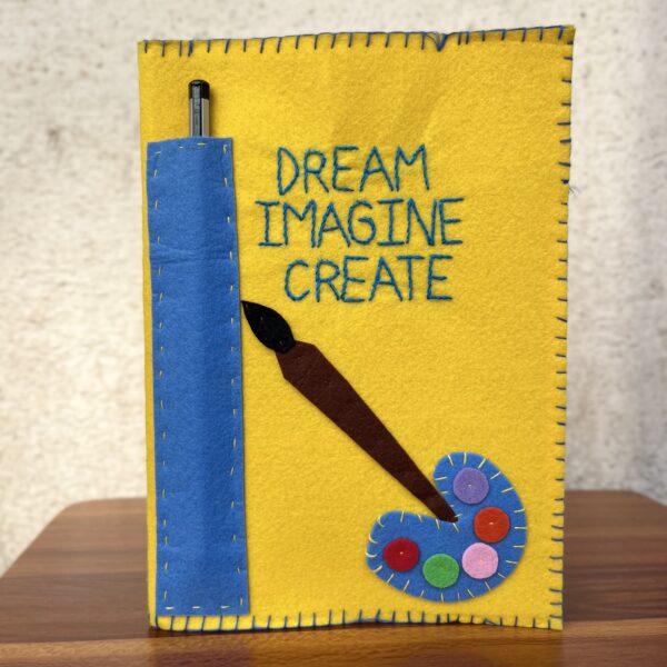 Yellow_Felt Keychain_Felt bookcover_Dream_Imagine_Create